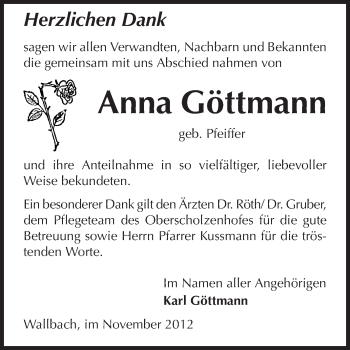 Traueranzeige von Anna Göttmann von Odenwälder Echo