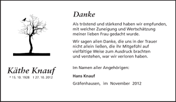Traueranzeige von Käthe Knauf von Echo-Zeitungen (Gesamtausgabe)