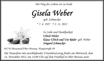 Traueranzeige von Gisela Weber von Odenwälder Echo