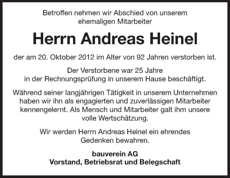  Traueranzeige für Andreas Heinel vom 10.11.2012 aus Darmstädter Echo, Odenwälder Echo, Rüsselsheimer Echo, Groß-Gerauer-Echo, Ried Echo