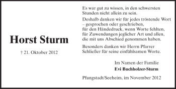Traueranzeige von Horst Sturm von Echo-Zeitungen (Gesamtausgabe)