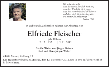 Traueranzeige von Elfriede Fleischer von Echo-Zeitungen (Gesamtausgabe)