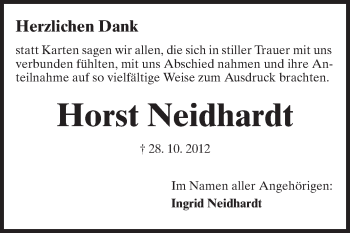 Traueranzeige von Horst Neidhardt von Echo-Zeitungen (Gesamtausgabe)