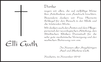 Traueranzeige von Elli Guth von Rüsselsheimer Echo, Groß-Gerauer-Echo, Ried Echo