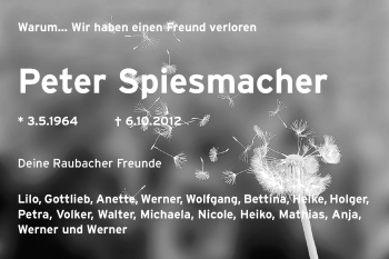 Traueranzeige von Peter Spiesmacher von Odenwälder Echo