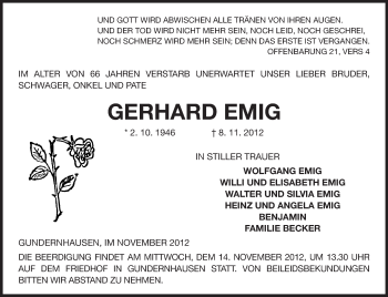 Traueranzeige von Gerhard Emig von Echo-Zeitungen (Gesamtausgabe)