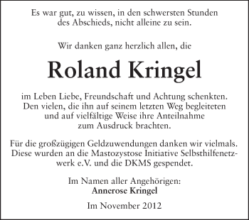 Traueranzeige von Roland Kringel von Echo-Zeitungen (Gesamtausgabe)