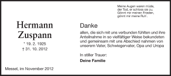 Traueranzeige von Hermann Zustann von Echo-Zeitungen (Gesamtausgabe)
