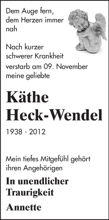 Traueranzeige von Käthe Heck-Wendel von Starkenburger Echo