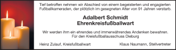 Traueranzeige von Adalbert Schmidt von Echo-Zeitungen (Gesamtausgabe)
