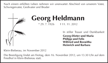 Traueranzeige von Georg Heldmann von Echo-Zeitungen (Gesamtausgabe)