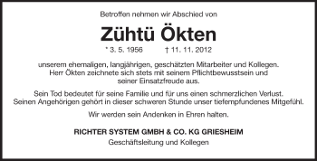 Traueranzeige von Zühtü Ökten von Echo-Zeitungen (Gesamtausgabe)
