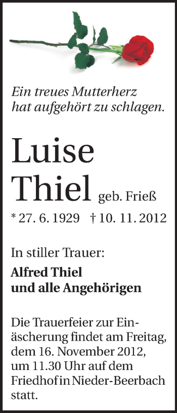 Traueranzeige von Luise Thiel von Echo-Zeitungen (Gesamtausgabe)