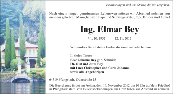 Traueranzeige von Elmar Bey  von Echo-Zeitungen (Gesamtausgabe)