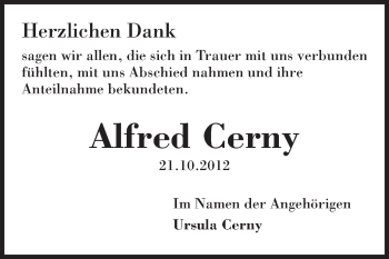 Traueranzeige von Alfred Cerny von Odenwälder Echo