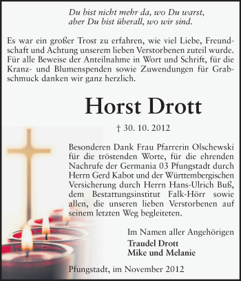 Traueranzeige von Horst Drott von Echo-Zeitungen (Gesamtausgabe)