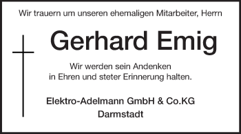 Traueranzeige von Gerhard Emig von Echo-Zeitungen (Gesamtausgabe)