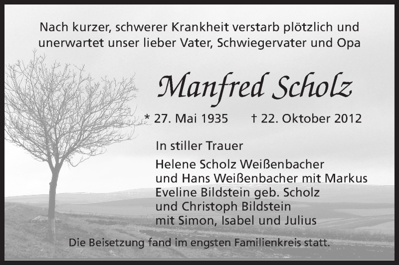  Traueranzeige für Manfred Scholz vom 16.11.2012 aus Odenwälder Echo