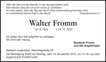Traueranzeige von Walter Fromm von Echo-Zeitungen (Gesamtausgabe)