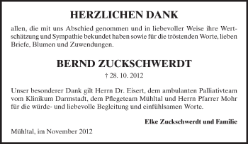 Traueranzeige von Bernd Zuckschwerdt von Echo-Zeitungen (Gesamtausgabe)