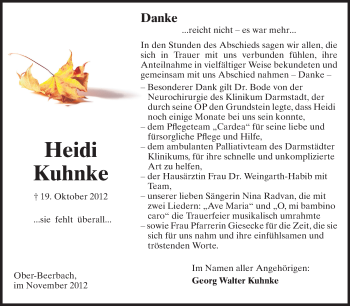 Traueranzeige von Heidi Kuhnke von Echo-Zeitungen (Gesamtausgabe)