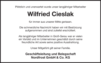 Traueranzeige von Wilfried Cieslak von Rüsselsheimer Echo, Groß-Gerauer-Echo, Ried Echo
