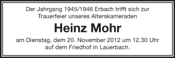 Traueranzeige von Hans Mohr von Odenwälder Echo