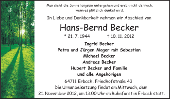 Traueranzeige von Hans-Bernd Becker von Odenwälder Echo