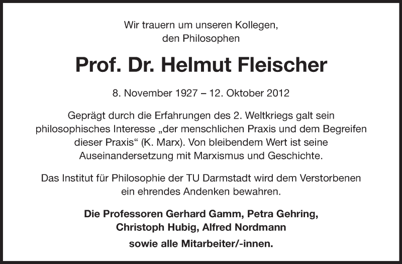  Traueranzeige für Helmut Fleischer vom 17.11.2012 aus Echo-Zeitungen (Gesamtausgabe)