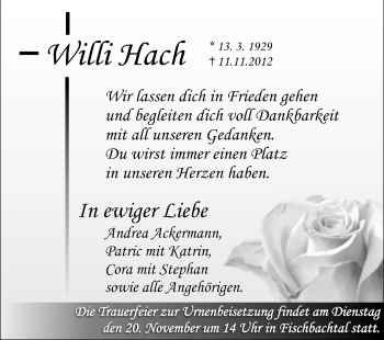 Traueranzeige von Willi Hach von Echo-Zeitungen (Gesamtausgabe)
