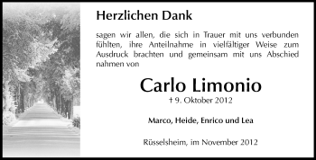 Traueranzeige von Carlo Limonio von Rüsselsheimer Echo, Groß-Gerauer-Echo, Ried Echo
