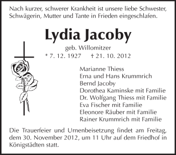 Traueranzeige von Lydia Jacoby von Rüsselsheimer Echo, Groß-Gerauer-Echo, Ried Echo