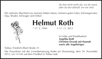 Traueranzeige von Helmut Roth von Rüsselsheimer Echo, Groß-Gerauer-Echo, Ried Echo