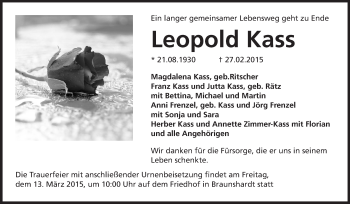 Traueranzeige von Leopold Kass von Echo-Zeitungen (Gesamtausgabe)