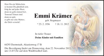 Traueranzeige von Emmi Krämer von Echo-Zeitungen (Gesamtausgabe)