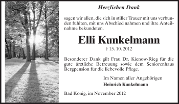 Traueranzeige von Elli Kunkelmann von Odenwälder Echo