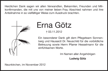 Traueranzeige von Erna Götz von Echo-Zeitungen (Gesamtausgabe)