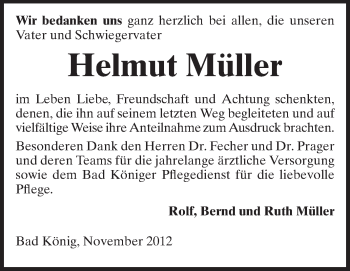 Traueranzeige von Helmut Müller von Odenwälder Echo