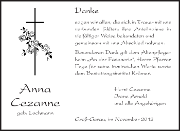 Traueranzeige von Anna Cezanne von Rüsselsheimer Echo, Groß-Gerauer-Echo, Ried Echo