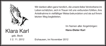 Traueranzeige von Klara Karl von Echo-Zeitungen (Gesamtausgabe)