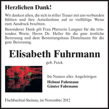 Traueranzeige von Elisabeth Fuhrmann von Echo-Zeitungen (Gesamtausgabe)