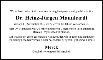 Traueranzeige von Heinz-Jürgen Mannhardt von Echo-Zeitungen (Gesamtausgabe)