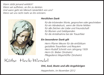 Traueranzeige von Käthe Heck-Wendel von Starkenburger Echo