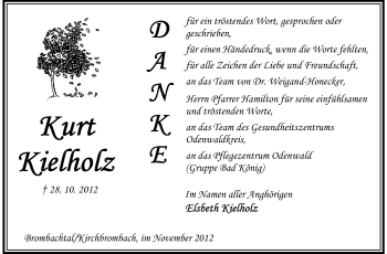 Traueranzeige von Kurt Kielholz von Odenwälder Echo