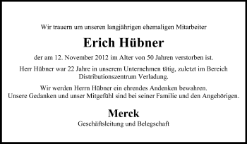 Traueranzeige von Erich Hübner von Echo-Zeitungen (Gesamtausgabe)