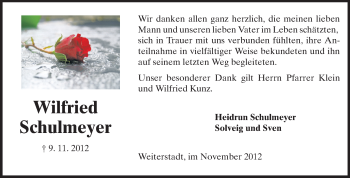 Traueranzeige von Wilfried Schulmeyer von Echo-Zeitungen (Gesamtausgabe)