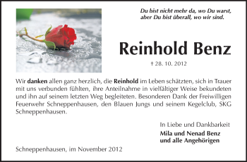 Traueranzeige von Reinhold Benz von Echo-Zeitungen (Gesamtausgabe)