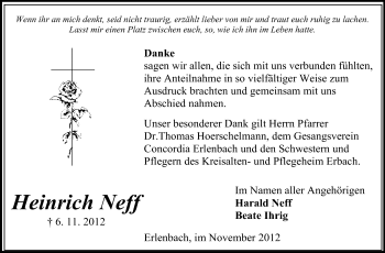 Traueranzeige von Heinrich Neff von Odenwälder Echo