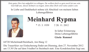 Traueranzeige von Meinhard Rypma von Odenwälder Echo