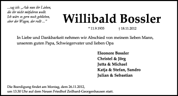 Traueranzeige von Willibald Bossler von Echo-Zeitungen (Gesamtausgabe)